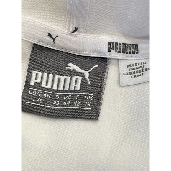 Puma Women's Full-Zip Hoodie Sweatshirt Large White Logo Pintuck Raglan Sleeve - Picture 4 of 10